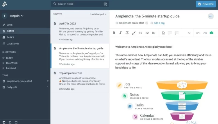 Amplenote is a note-taking software that integrates notes, diaries, tasks, and calendars